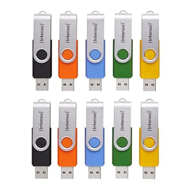 Intenso Basic Line 10 x 8 GB Chiavette USB 2.0 con pratiche etichette per etichettatura, giallo, verde, nero, blu e arancione, con staffa in metallo argentato