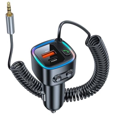 Aux Bluetooth 5.4 Auto Ricevitore Bluetooth per Auto con Jack AUX da 3,5 mm Ricarica Rapida 42W (PD 30W & QC 12W) Supporta Chiamate in Vivavoce Musica Hi-Fi RGB Compatibilità U-Luce