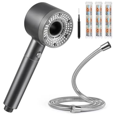 Blendura Soffione Doccia, Doccino per Doccia Alta Pressione Risparmio Idricocon con1.5m Tubo Doccia, Doccetta per Doccia con 5 Modi Funzione con 3 Filtro, Grigio