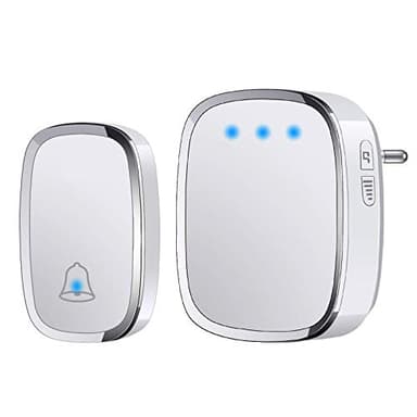 YYQ Campanello Senza Fili da Esterno Impermeabile IP44, Wireless Doorbell con Raggio d’Azione 300M, Indicatore LED, 1 Trasmettitore Pulsante e 1 Ricevitore, 5 Volume Regolabile, 36 Suonerie (Bianco)