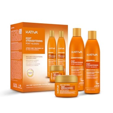 KATIVA – Set Trattamento Lisciante Brasiliano 3 Pezzi 225 ml | Shampoo + Balsamo + Maschera | Cheratina Vegetale e Acido Ialuronico | Idratazione, Riparazione e Anti-Crespo