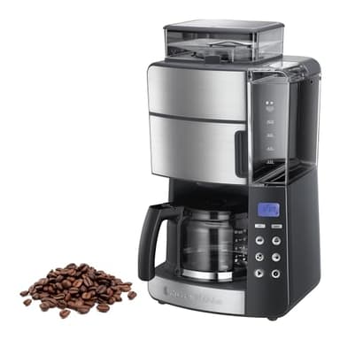 Russell Hobbs Macchina Caffé Americano con Macinacaffé Integrato - Timer digitale, Filtro per Estrazione e Aroma ottimali - Caraffa in Vetro; Max 10 tazze, 3 livelli di Macinatura, 25610-56