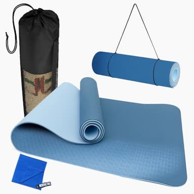 Tappetino Yoga Professionale | Tappetino Pilates Fitness Antiscivolo Grande 186x61cm | Tappeto Palestra adatto per Interno ed Esterno Extra Spesso | Materiale TPE Ecologico al 100% (Blu/Azzurro)