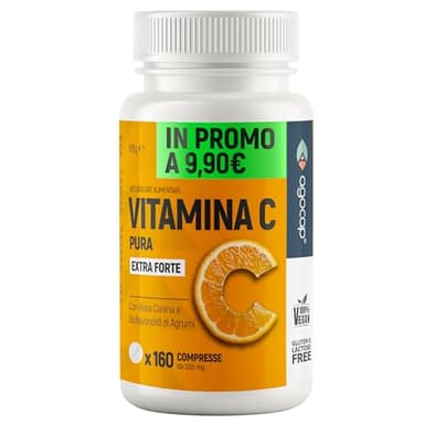 Vitamina C 1000mg, per dose giornaliera - ALTO ASSORBIMENTO. Vitamin C Pura con Rosa Canina e Bioflavonoidi da Agrumi. Vitamina C alleato per le difese immunitarie. 160 cpr da 500mg, Vegana, Agocap