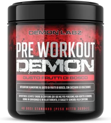 Pre Workout Demon (gusto frutti di bosco) - Integratore pre workout potente con Creatina, Caffeina, Beta-Alanina e Glutammina (360g)