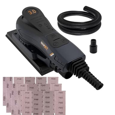 Elettrica Levigatrice Orbitale 350W, MAXXT Levigatrice Orbitale Senza Spazzole 3mm 4000-10000 RPM, Sheet Sander per Legno Levigatrice（Includere 15 Pezzi di Carta Vetrata）