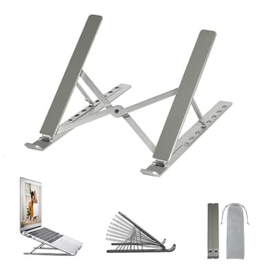 OUGEP Supporto PC Portatile, Alluminio 8 Livelli Regolabile & Raffreddamento Porta PC Laptop Stand per Computer Portatili e Tablet 10-17.3" Tablet (Grigio)
