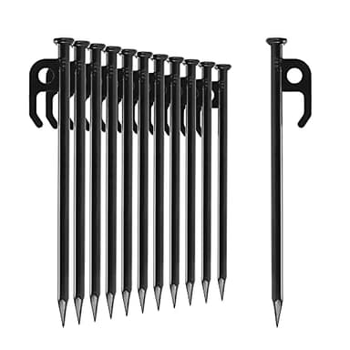 com-four® 12x Picchetti per Tenda in Acciaio - Lunghi e Robusti Picchetti per Campeggio e Outdoor - Ideali per Terreni Normali e Duri - 20 cm