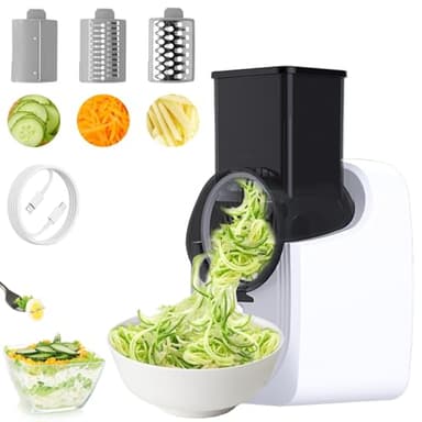 Tagliaverdure Elettrico, 3 in 1 Multifunzione Tritatutto da Cucina con 3 set di Lame, Facile da Pulire Grattugia Elettrico per Frutta e Verdura