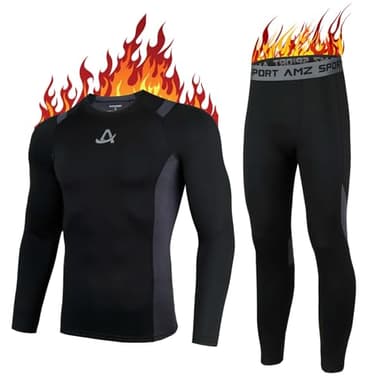 AMZSPORT Set Intimo Termico Uomo, Ideale per Sci e Ciclismo, Asciugatura Rapida e Compressione, Base Layer di Biancheria Intima per Palestra e attività Outdoor, Nero L
