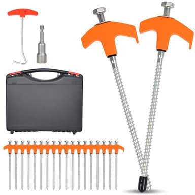 FTJKGH 20 pezzi Picchetti Tenda a Vite, 20cm Robusti Picchetti Tenda Campeggio, Acciaio Zincato, Picchetti Giardino per Terreni Duri, Pesca e Tende, Punta ＆ Tirachiodi Inclusa