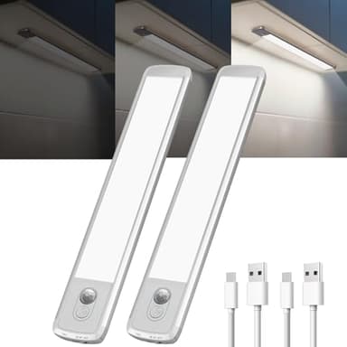 TANSOOL+ Luce Armadio LED con Sensore di Movimento, USB-C Ricaricabile Luce Armadio, LED Sottopensile per Cucina, Scale, Soggiorno, Camere da Letto (21cm, 2 Pezzi)