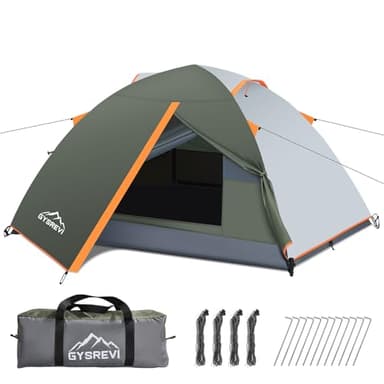 Gysrevi Tenda Campeggio per 2-3 Persone, Tenda da Campeggio Doppia Porta Impermeabile & Antivento Tenda Interna ed Esterna 2 in 1 Adatto per il Campeggio, Escursioni, Viaggi di Coppia, Escursioni