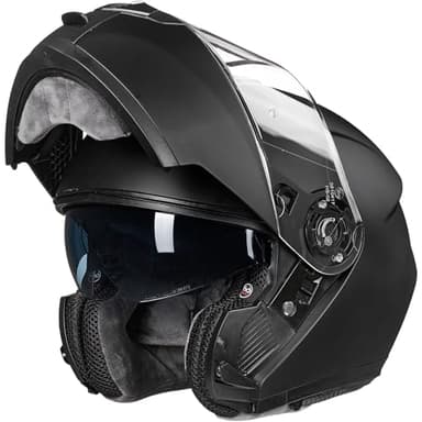 ILM Casco Moto Modulare Doppia Visiera Omologato ECE22.06 Modello 159,Nero Opaco,M