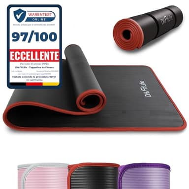 DH FitLife Tappetino per allenamento, fitness, sport, 183 x 61 x 1 cm, extra resistente agli strappi, tappetino da yoga, antiscivolo e spesso, colore nero