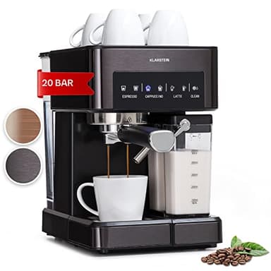 Klarstein Macchinetta Caffe Espresso 1.8L, Macchina da Caffè Freddo, Caffè Macinato e Cappuccino, Macchina Caffe Barista da 20 Bar, In Acciao Inox per Caffè Latte e Macchiato, 1350W con Montalatte