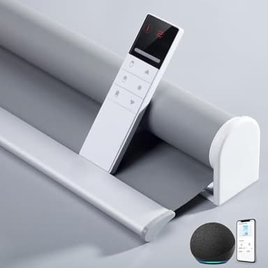 Smart - Tenda a rullo motorizzata con compatibilità Alexa e Google Home, tessuto spesso impermeabile per casa e ufficio, grigio chiaro, 60 x 160 cm, migliora privacy e stile