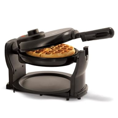 Bella Macchina per Waffle Belgi Girevole con Piastre Antiaderenti, Vassoio di Raccoglimento Rimovibile, Controllo Regolabile della Doratura e Maniglie Cool Touch, Nero