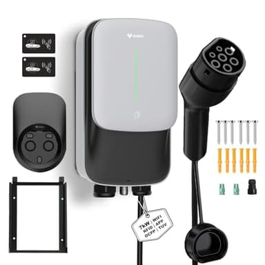 GONEO Wallbox 7kW Stazione di Ricarica 8A-32A OCPP Monofase 230V con cavo da 5m Scheda RFID Protezione IP65 IK10 Controllo Tramite App Wi-Fi Ricarica Programmata