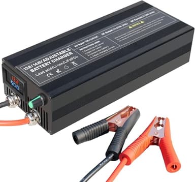 Caricabatterie LiFePO4 14.6V 0-50A Regolabile，Caricabatterie Intelligente 12V con Funzione di Mantenimento per Ricarica Rapida di Batterie al Litio per Auto, Camion, Moto, Tosaerba e Barche