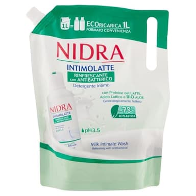 NIDRA | Eco-Ricarica Detergente Intimo, Rinfrescante con Antibatterico, Proteine del Latte, Formato Convenienza, Ginecologicamente Testato, Made in Italy, 1000 ml