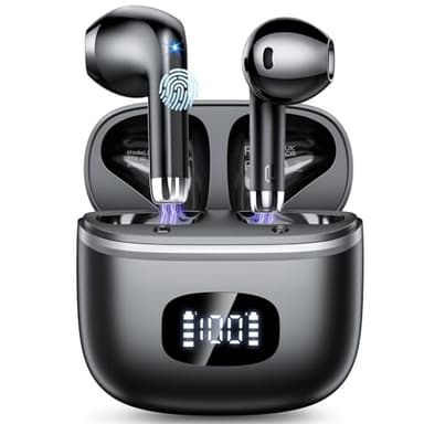 Cuffie Bluetooth, Auricolari Bluetooth 5.4 Stereo HiFi con 4 ENC Mic, 40 Ore Sport Cuffie Wireless IP7 Impermeabili con LED Display, Touch Control Cuffiette per Androide iOS, Ricarica Rapida USB-C