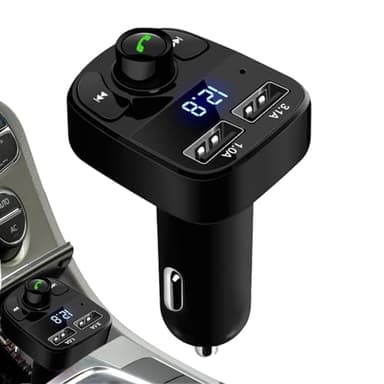 Blue-tooth - Trasmettitore FM 5.3 per auto, kit adattatore radio wireless Blue-tooth con 2 porte USB, chiamate in vivavoce, ricevitore radio wireless, adattatore per auto con lettore musicale