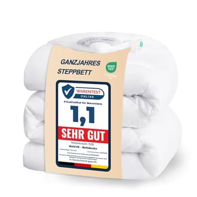 WAVVE Piumino Quattro 4 Stagioni Letto Singolo 155 x 220 - Piumone Autunnale Invernale 155x220 - Trapunta 220x155, Microfibra Sintetica, Caldo, Morbido, Bianco