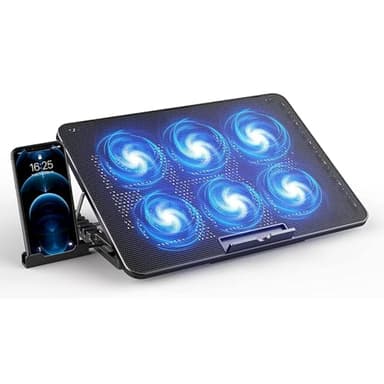 Raffreddatore per laptop, 6 fan silenziosi, 5 cuscinetti di raffreddamento regolabili in altezza e supporto per cellulare, 2 porte USB e velocità regolabile, ventola per notebook Under 17 pollici