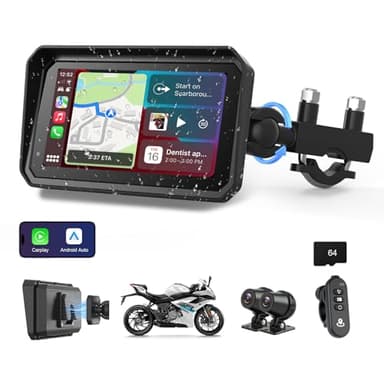 4K Carplay Moto Android Auto con Staffetta Magnetica, 6,25 Pollici Navigatore Moto Dashcam con Fotocamera per Motocicletta, Car Play Mo.To con Siri/GOO-gle, Navigazione GPS, Bluetooth, Scheda TF 64G