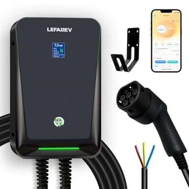 LEFANEV Caricatore EV 7kW con App, Wallbox Tipo 2 32A per Auto Elettriche Domestica con Schermo LCD [IEC62196-2 | 6m | 6A-32A], Stazione di Ricarica IP67 con Cavo da 6M, Compatibile con Tutti i EV