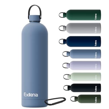 Exllena Borraccia Termica 1,5 Litri con Maniglia e Moschettone -Borraccia 1,5 Litri Mantenere Calore/Freddo - Senza BPA - 100% A Tenuta Stagna per Escursioni, Campeggio, Viaggi, Sport..(Blu Balena)