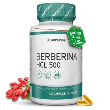 Berberina [NATURALE - VEGAN] Berberina HCL | Supporto Cardiovascolare - Digestivo - Metabolico | Depurativa | No Glutine - No Lattosio - No OGM | Stop al Gonfiore e Pesantezza | 500 mg | 120 Capsule