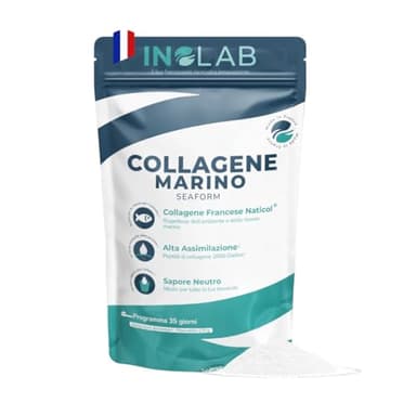 INOLAB Collagene Marino Idrolizzato da Bere in Polvere | Peptidi Brevettati 2000 Da | Alto Assorbimento | 35 Dosi 5g | Gusto Neutro