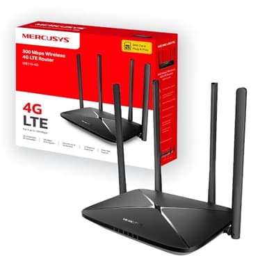 Mercusys MB115-4G Router WiFi con Sim, 4 Antenne Ad Alto Guadagno, 4G LTE Wireless N300Mbps, 3 Porte LAN+1 Porta LAN/WAN, WAN Connection Backup, Parental/LED Control, SMS, APP, Plug&Play