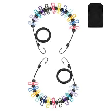 2 pcs Stendibiancheria Campeggio, Stendino Portatile da Viaggio, Stendibiancheria da Viaggio, Filo Stendibiancheria da Viaggio(due Sacchetti per Imballaggio), 12 Mollette, per Uso Esterno e Campeggio