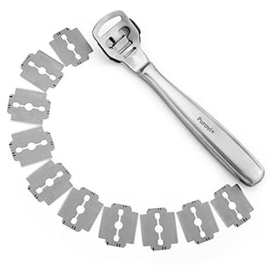 Purovi® TAGLIACALLI per Rimuovere Calli e DURONI | Acciaio Inox | 10 lamette di Ricambio Incluse | Pedicure Facile e Veloce
