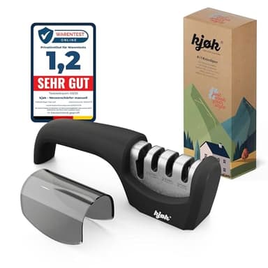 kjøk Premium Affilacoltelli manuale – Affilatore per coltelli e forbici – corpo in ABS nero opaco con barre in diamante, ceramica & carburo di tungsteno per utensili, forbici e coltelli da pane