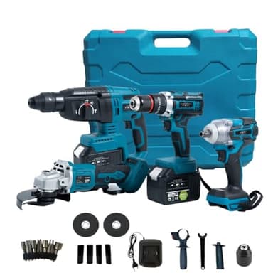 A.M.C. Kit Professionale Fai da Te 4 in 1 con Trapano Avvitatore a Batteria, Trapano a Percussione a Batteria Smerigliatrice Angolare a Batteria, Trapano a Martello e ad Impulsi Svita Bulloni, 88v