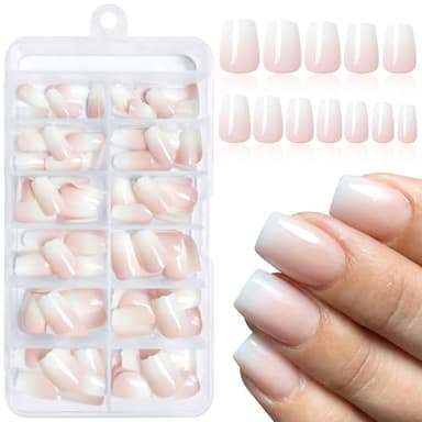 LunarCharm 144 pezzi Ombre Coffin Press on Nails, unghie finte corte rosa bianco Ombre, unghie acriliche da spingere unghie finte corte