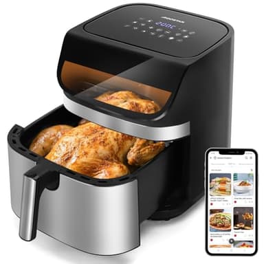 Aigostar Friggitrice ad Aria XXL 8,8 Litri, Air Fryer Doppia Resistenza, Risparmio Energetico 55%, 13 Programmi, Interno Acciaio Inox, Touchscreen & Finestra, Comunità Ricette, BPA FREE