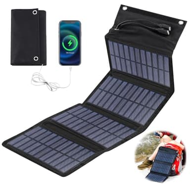 BYZESTY Pannello Solare Portatile 10W - Caricabatterie Solare Pieghevole 5V 2USB Pannello Solari Impermeabile, Pannello Solare Pieghevole Powerbank per Telefono, Attività all'Aperto, Campeggio