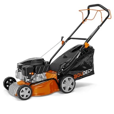 Tagliaerba a propulsione automatica semovente con ampiezza di taglio di 400mm. Rasaerba con motore a scoppio 145cc 3KW OHV 4 tempi. Tosaerba con telaio metallico e trituratore per funzione mulching.