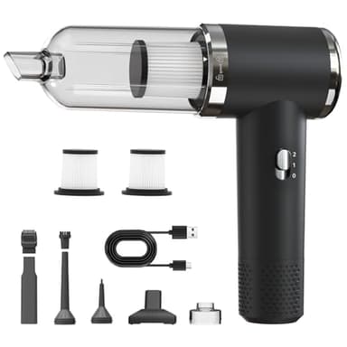 Aspirapolvere Auto, 12000Pa Aspirabriciole Senza Fili Potente 3-in-1 con 5200mAh, Aspirapolvere per Auto Casa, Peli Animali e Sacchetti Sottovuoto per Vestiti, Nero