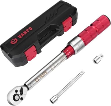 VANPO Chiave Dinamometrica 1/4", 3-25 Nm Set, Precisione ± 3% con Pulsante a Sgancio Rapido, Testa Reversibile 72T con Clic, Barra di Prolunga, Adattatore da 3/8" per Bici da Strada e Mountain, Moto