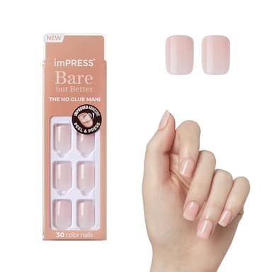 KISS imPRESS Color Bare But Better 'Instinct' - Unghie Finte Nude Autoadesive Press-On Nails 30 Pezzi, Manicure Istantanea Senza Colla, Effetto Naturale con forma squared, Tenuta Fino a 10 Giorni