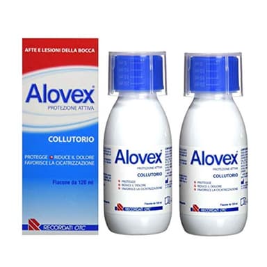 RECORDATI Alovex Protezione Attiva Collutorio - 2 x 120 ml, Senza Alcol, Allevia il Dolore e Favorisce la Guarigione