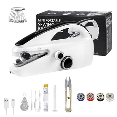 AURIVEE Macchina da Cucire Manuale a Doppia Alimentazione – Mini Macchina Portatile, 375 PPM, con Kit di Cucito per Principianti & Casa