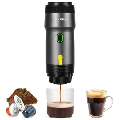 Kssiaz Macchine per Caffè Espresso Portatili, Caffettiera Espresso Elettrica con Autoriscaldamento, USB e Caricatore per Auto, Mini Caffettiera per Campeggio, Escursionismo, Viaggi, Ufficio, Nero