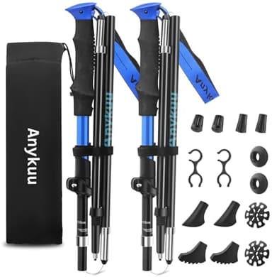 Anykuu Bastoncini da Trekking Bastoni Trekking 2 Pezzi Pieghevoli 110-130cm, Bastone da Trekking in 7075 Alluminio, Nordic Walking Bastoncini con manico in Eva per Montagna Escursioni e Sci